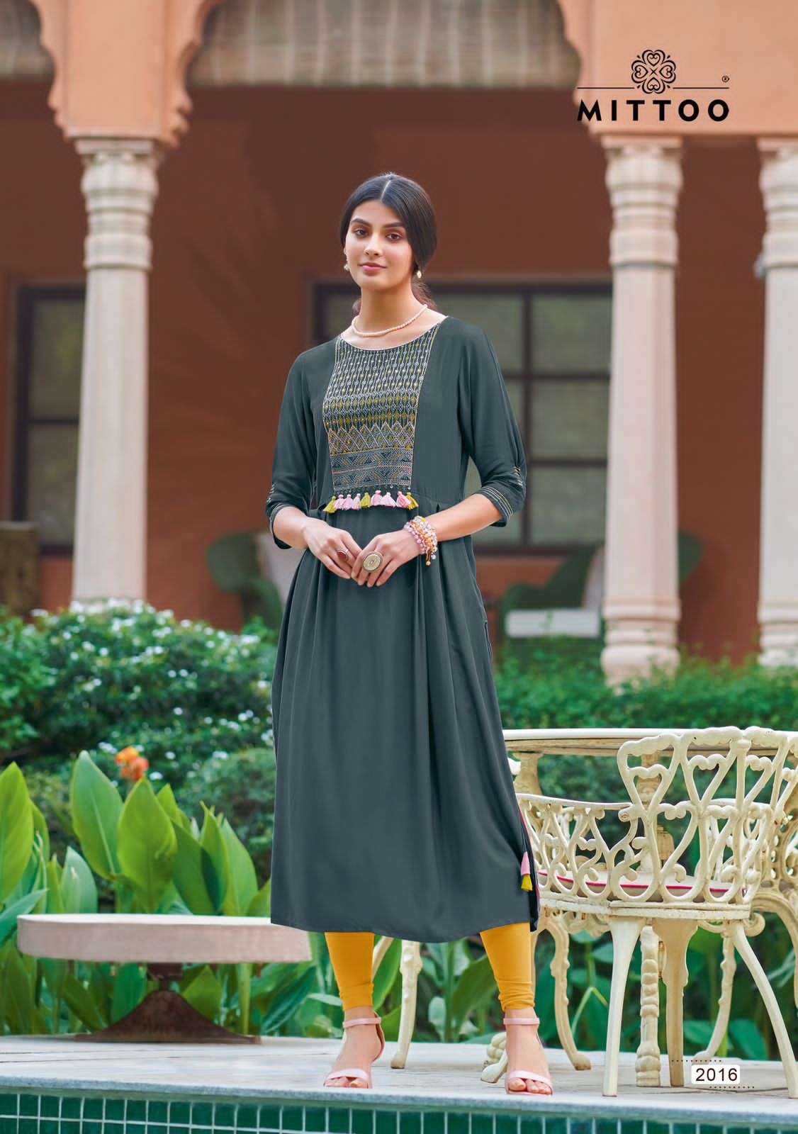 MULLBERRY HEAVY RAYON EMBROIDERY AND HANDWORK &LONG KURTI BY MITTOO BRAND 1004
